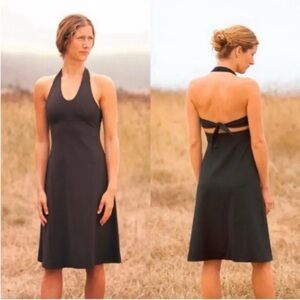 Patagonia Worn Wear W's Morning Glory Black Midi Halter Dress Woman’s L Stretch